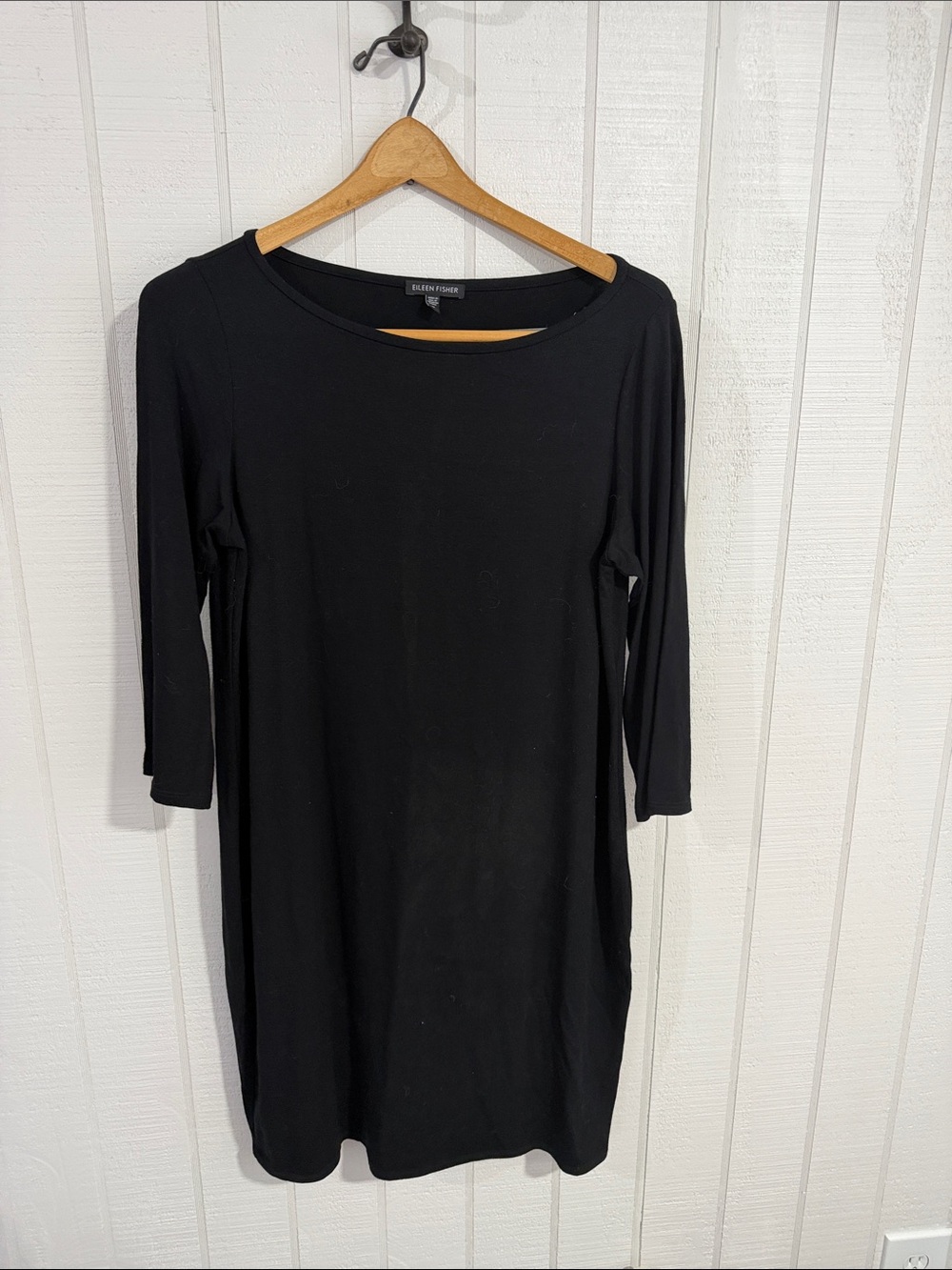 Eileen Fisher Black Three Quarter length Sleeve Jersey Shift Dress